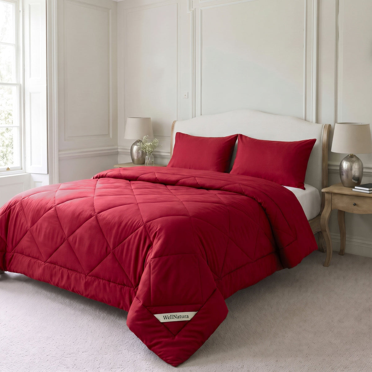 Brick Red WellNatura coverless duvet on a made double bed with two matching pillowcases #Colour_Brick Red