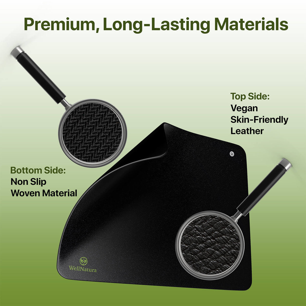 Grounding mat materials, vegan leather top and non-slip woven base