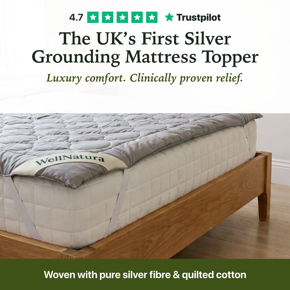 The UK's first silver grounding mattress topper, rated 4.7 on Trustpilot