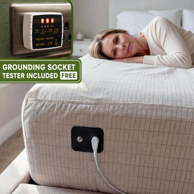 WellNatura grounding sheet on a bed with the free UK socket tester included