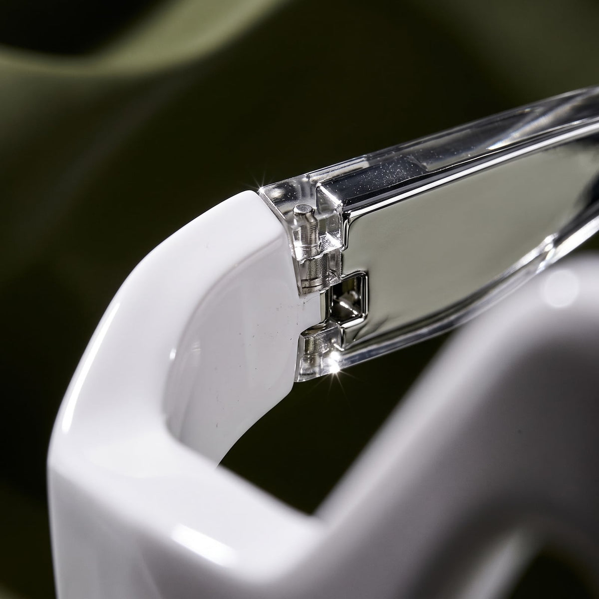 Close-up of the Rejuva Eyes hinge and temple arm